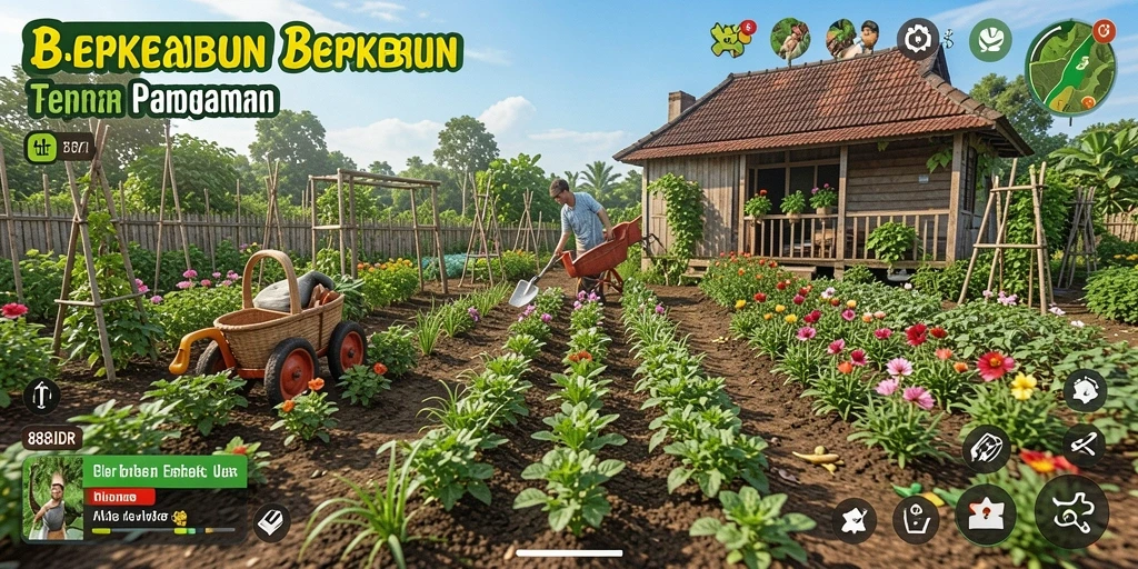 Screenshot gameplay 888IDR menampilkan pengguna yang sedang bercocok tanam dengan grafik yang indah.
