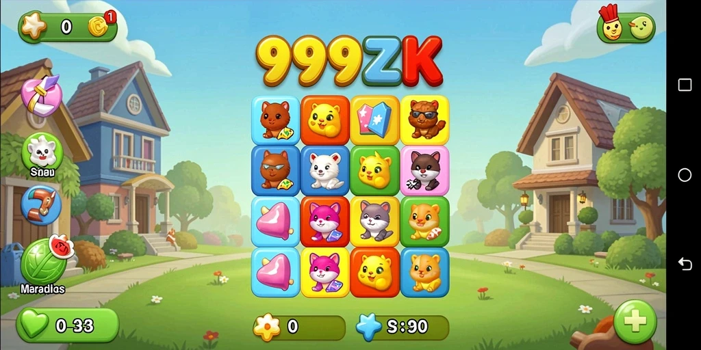 Screenshot gameplay 999ZK yang menampilkan aksi mencocokkan elemen.