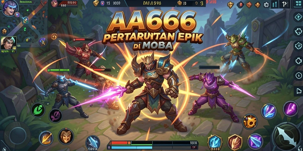 Screenshot gameplay AA666 dengan pertarungan seru di arena MOBA.