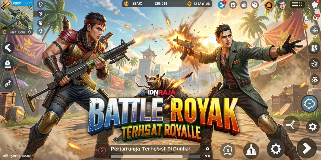 Tampilan gameplay seru dari IDNRAJA saat bertarung di arena Battle Royale.