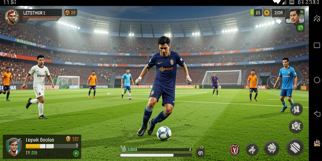 Tampilan gameplay LETSTHOR dengan aksi sepak bola yang memukau.