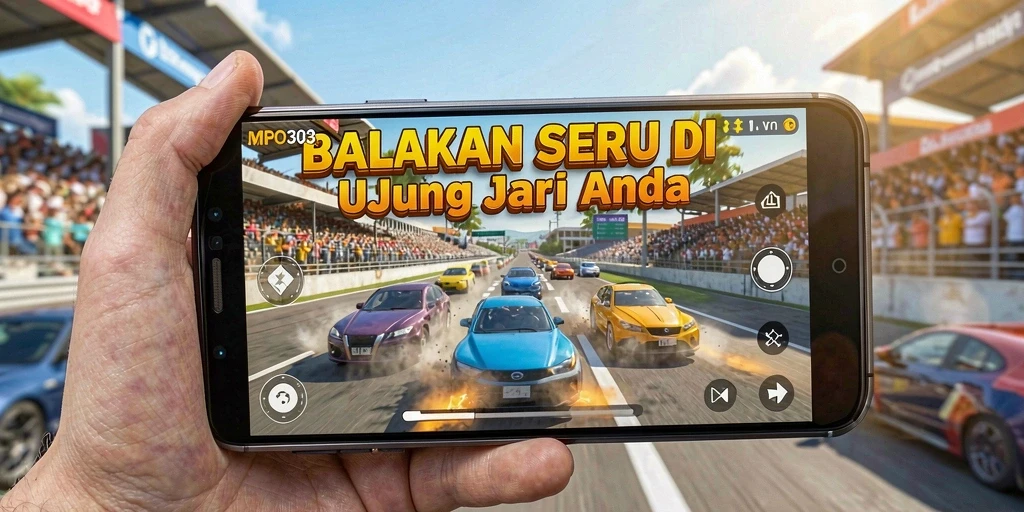Tampilan gameplay MPO303 yang mendebarkan di trek balapan.