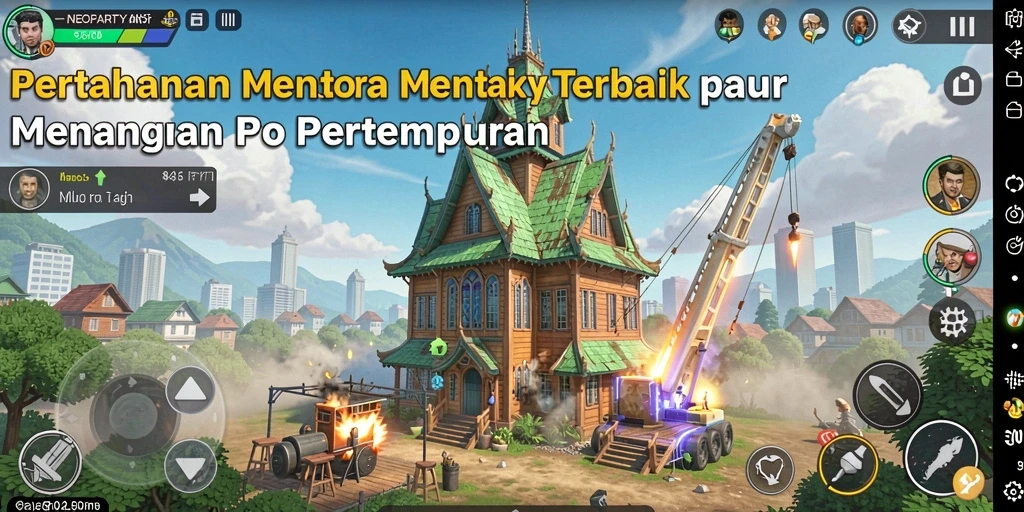 Tampilan gameplay NEOPARTY menampilkan pertahanan menara yang mendebarkan.