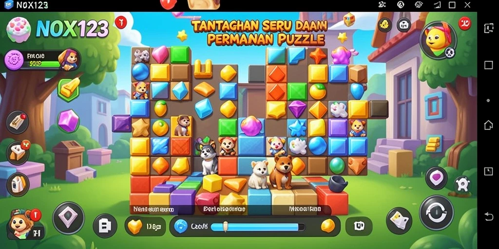 Tampilan gameplay NOX123 yang seru dan menantang di dunia puzzle.