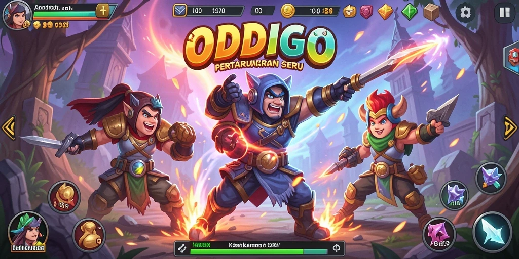 Screenshot utama ODDIGO menampilkan aksi pertarungan yang intens.