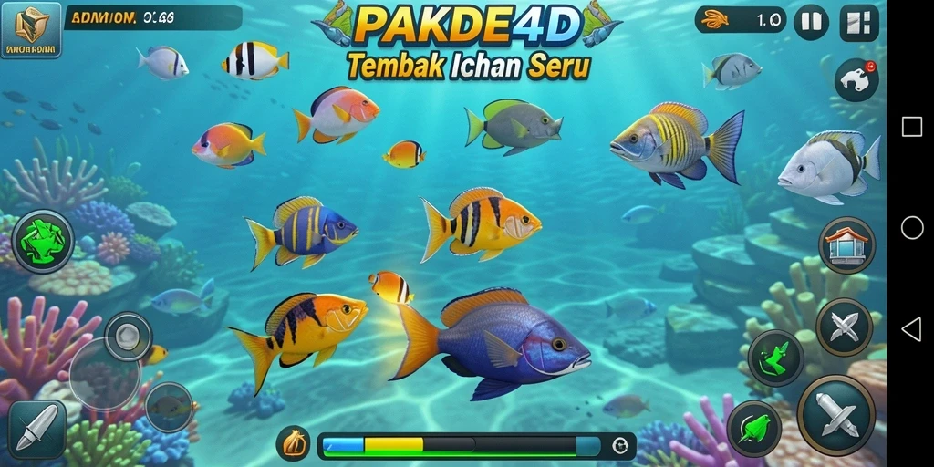 Tangkapan layar gameplay seru dari PAKDE4D saat menembak ikan.