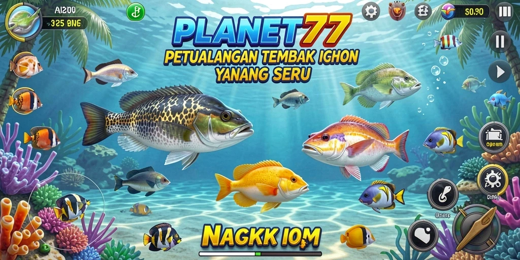 Screenshot gameplay Tembak Ikan di PLANET77 yang memukau.
