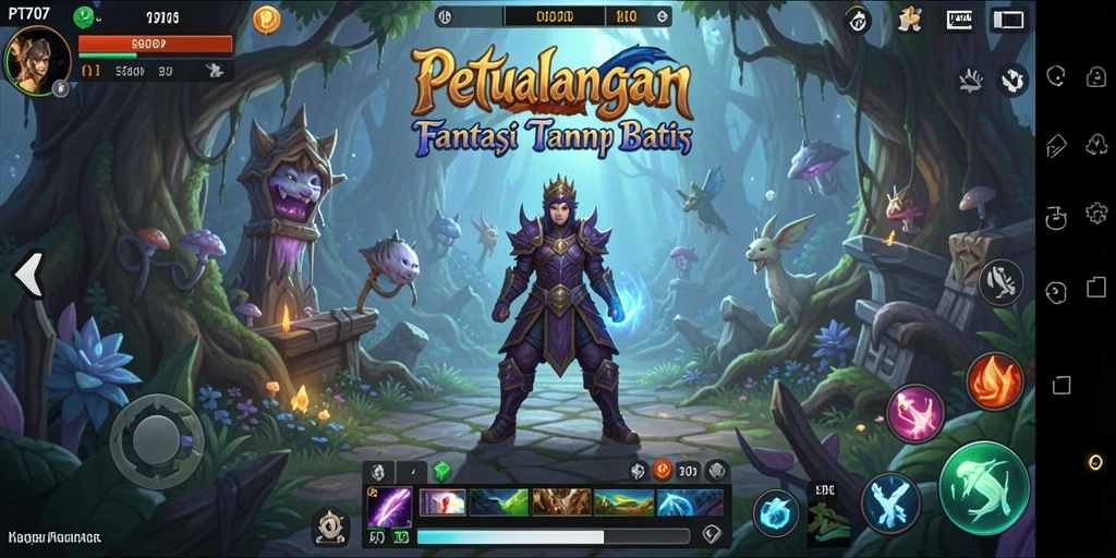Tangkapan layar utama PT707 menampilkan aksi seru dalam dunia MMORPG.