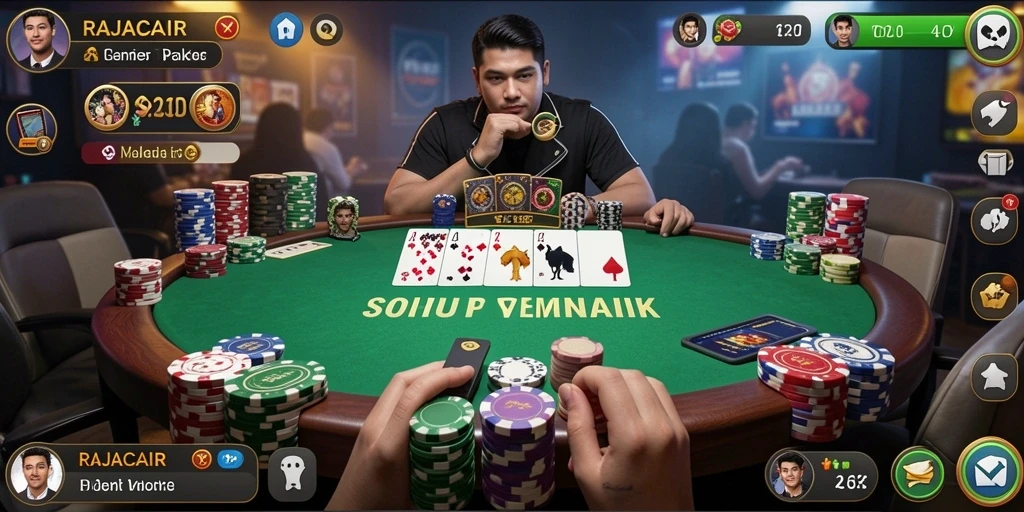 Screenshot gameplay RAJACAIR yang menunjukkan suasana permainan Poker yang seru.