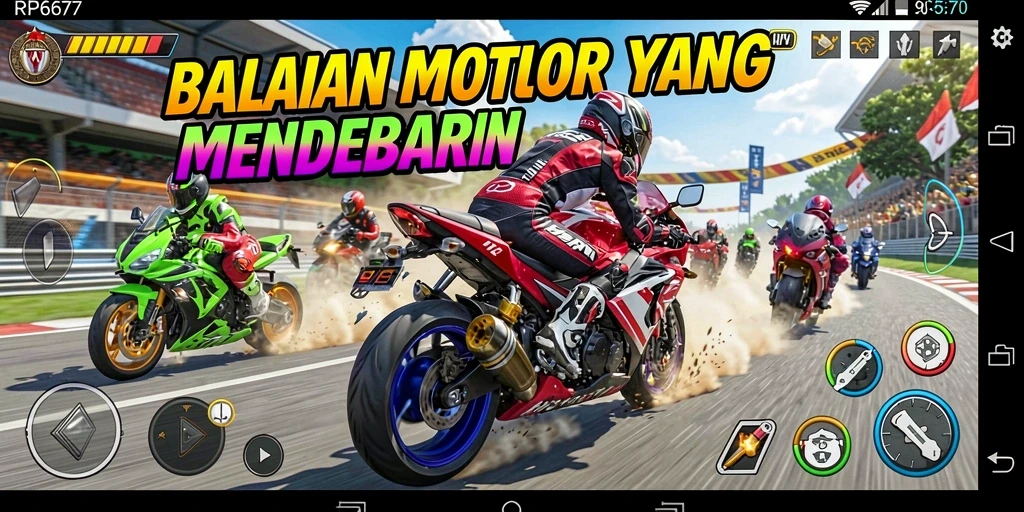 Gameplay RP6677 yang seru dengan balapan motor yang cepat.