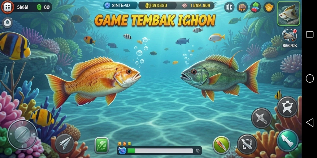 Tampilan gameplay seru dengan aksi Tembak Ikan yang menantang.