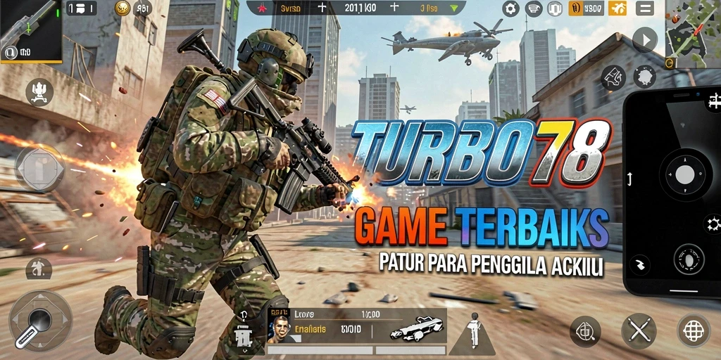 Screenshot utama TURBO78 menampilkan aksi seru dari gameplay FPS.