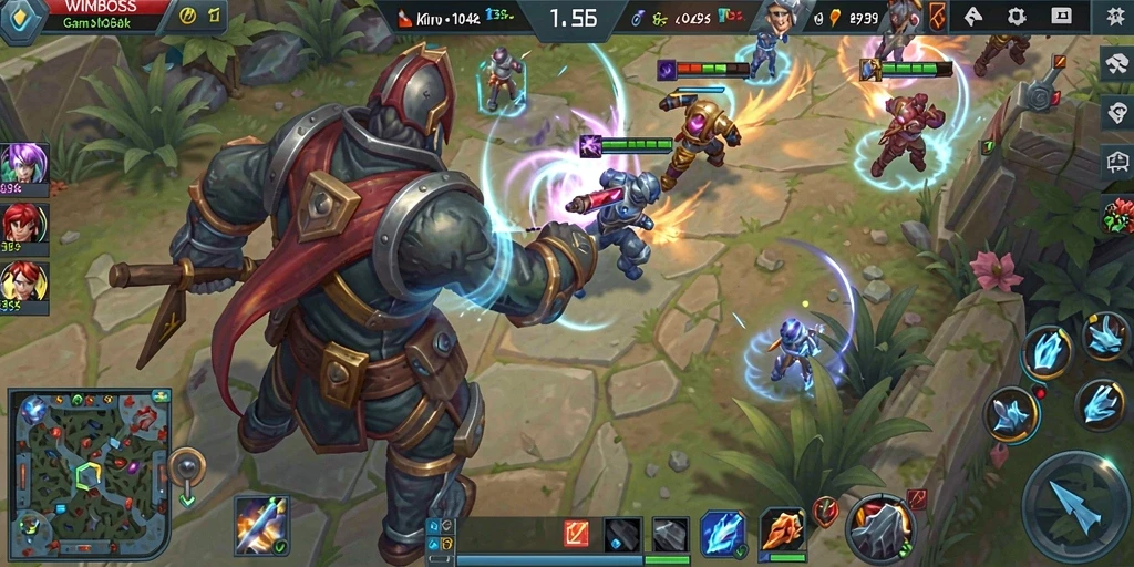 Tampilan pertarungan epik dalam game MOBA WINBOSS.